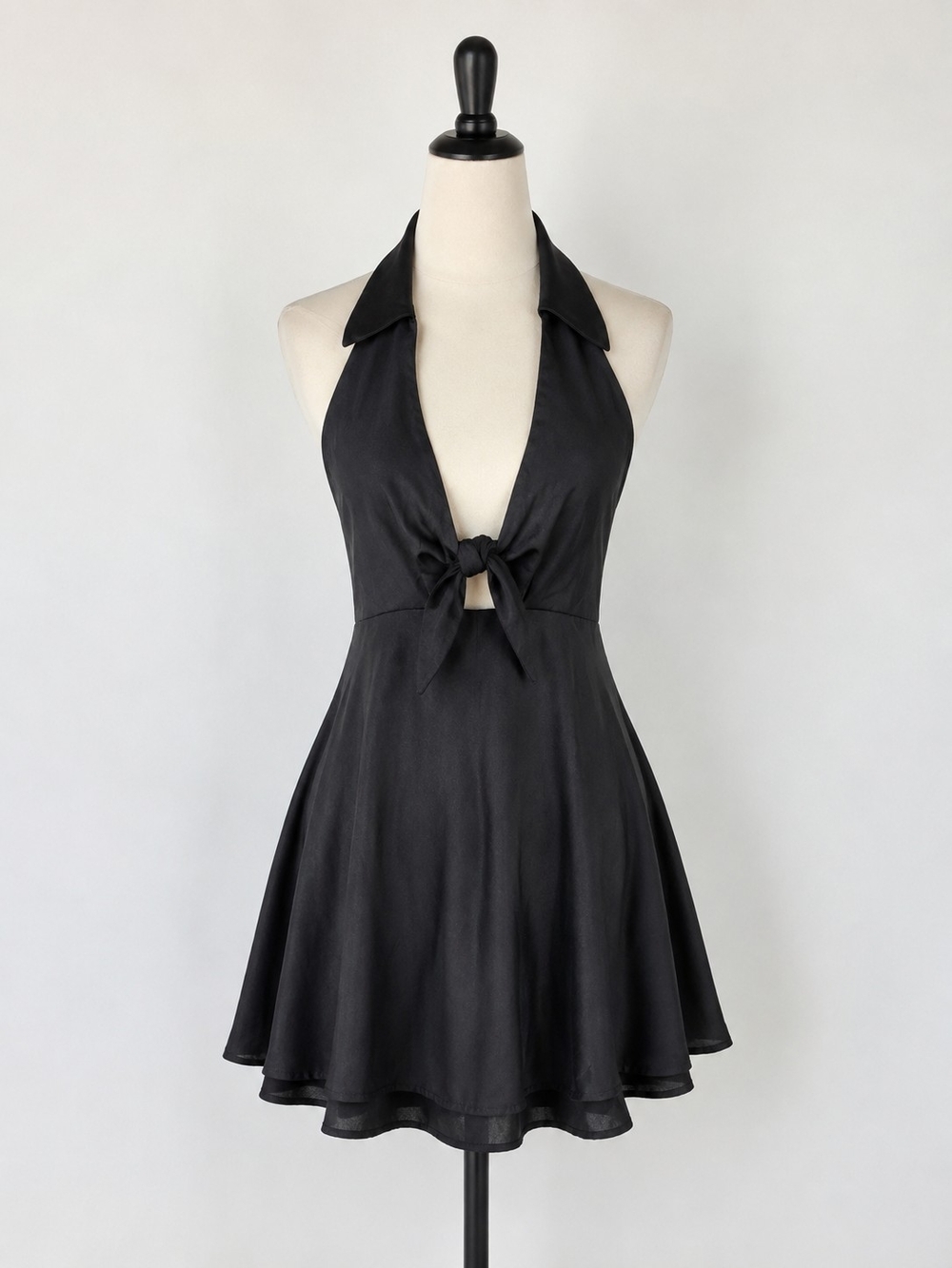 Black Halter Tie-Front Skater Dress - Women